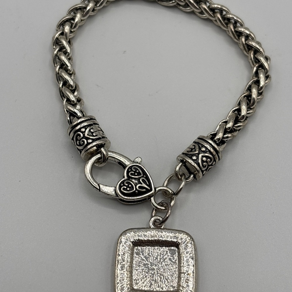 Silver Tone Initial B Charm Rhinestone Bracelet Chain Link - Picture 6 of 6